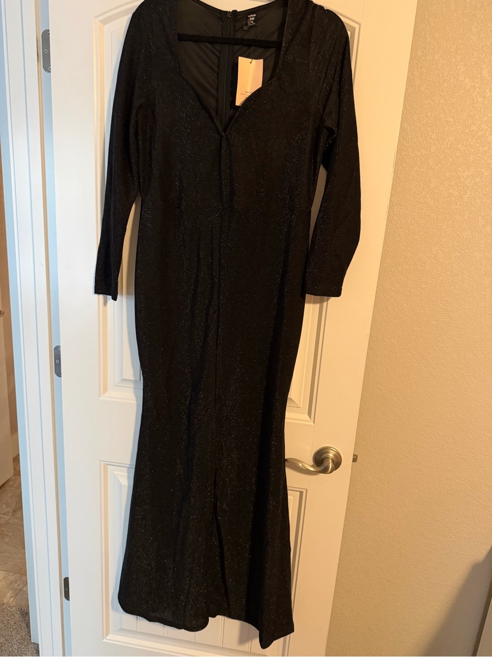 SHEIN Black Glitter V-Neck Long Sleeve Evening Gown